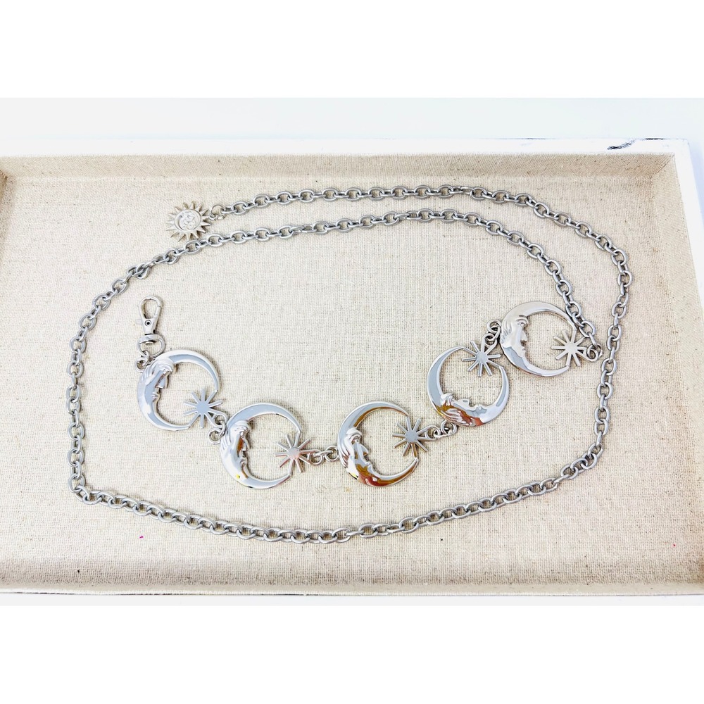 Celestial Silver Moon and Sun Chain Belt Starburst Man in the Moon Waist Chain